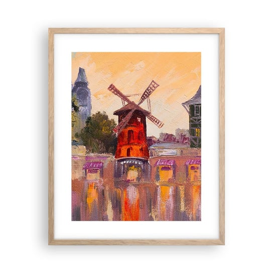 Obraz - Plakat - Paryskie ikony – Moulin Rouge - 40x50cm - Paryż Wiatrak Moulin Rouge - Foto Plakaty w ramie koloru jasny dąb do Salonu Sypialni ARTTOR ARTTOR