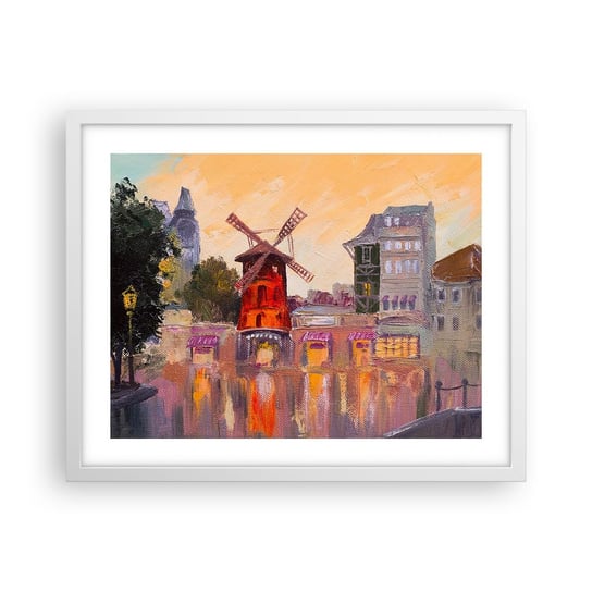 Obraz - Plakat - Paryskie ikony – Moulin Rouge - 50x40cm - Paryż Wiatrak Moulin Rouge - Foto Plakaty w ramie koloru białego do Salonu Sypialni ARTTOR ARTTOR
