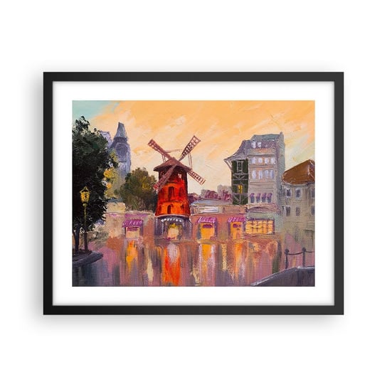Obraz - Plakat - Paryskie ikony – Moulin Rouge - 50x40cm - Paryż Wiatrak Moulin Rouge - Foto Plakaty w ramie koloru czarnego do Salonu Sypialni ARTTOR ARTTOR