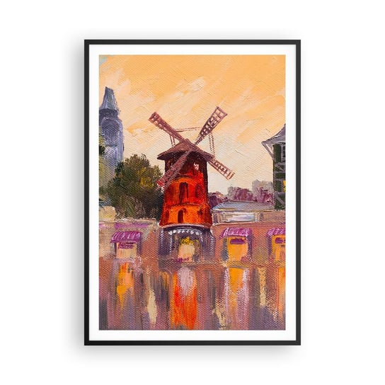 Obraz - Plakat - Paryskie ikony – Moulin Rouge - 70x100cm - Paryż Wiatrak Moulin Rouge - Foto Plakaty w ramie koloru czarnego do Salonu Sypialni ARTTOR ARTTOR