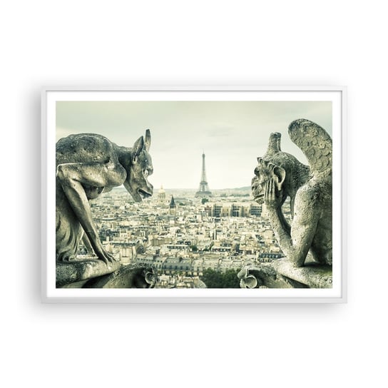 Obraz - Plakat - Paryskie pogaduchy - 100x70cm - Miasto Paryż Katedra Notre-Dame - Foto Plakaty w ramie koloru białego do Salonu Sypialni ARTTOR ARTTOR