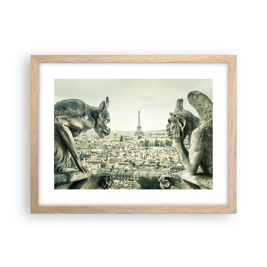 Obraz - Plakat - Paryskie pogaduchy - 40x30cm - Miasto Paryż Katedra Notre-Dame - Foto Plakaty na ścianę w ramie jasny dąb - Plakat do Salonu Sypialni ARTTOR ARTTOR