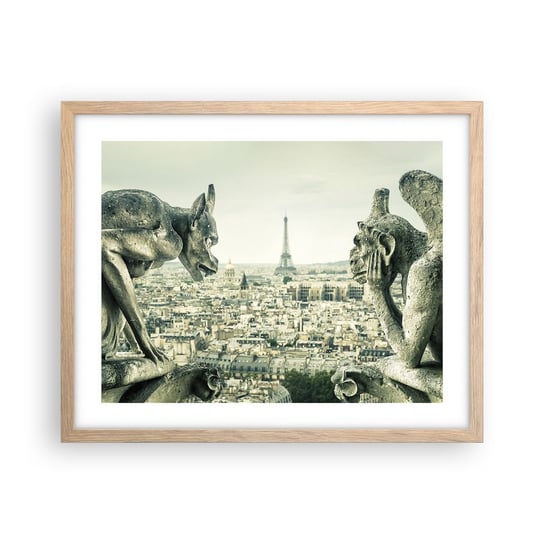 Obraz - Plakat - Paryskie pogaduchy - 50x40cm - Miasto Paryż Katedra Notre-Dame - Foto Plakaty w ramie koloru jasny dąb do Salonu Sypialni ARTTOR ARTTOR