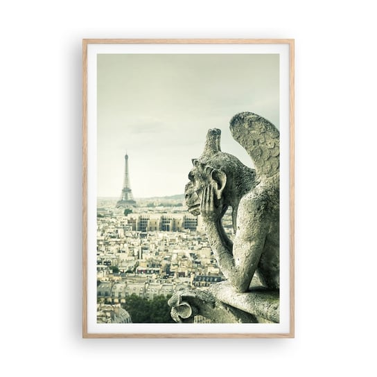 Obraz - Plakat - Paryskie pogaduchy - 70x100cm - Miasto Paryż Katedra Notre-Dame - Foto Plakaty w ramie koloru jasny dąb do Salonu Sypialni ARTTOR ARTTOR