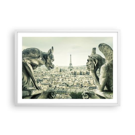 Obraz - Plakat - Paryskie pogaduchy - 70x50cm - Miasto Paryż Katedra Notre-Dame - Nowoczesny modny obraz Plakat rama biała ARTTOR ARTTOR