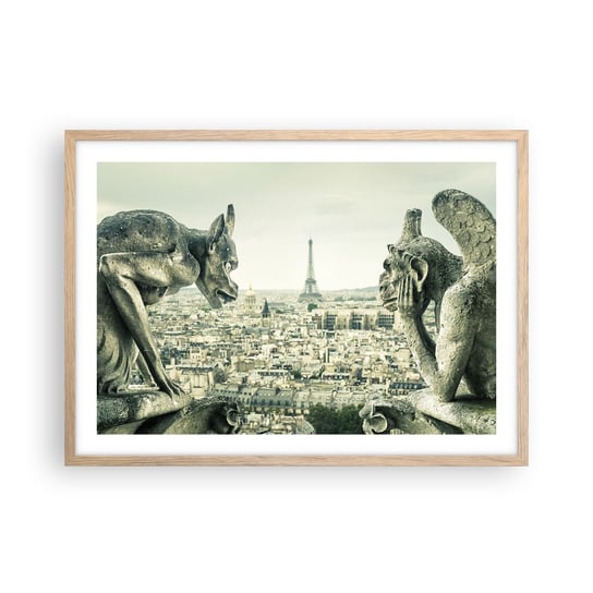 Obraz - Plakat - Paryskie pogaduchy - 70x50cm - Miasto Paryż Katedra Notre-Dame - Nowoczesny modny obraz Plakat rama jasny dąb ARTTOR ARTTOR