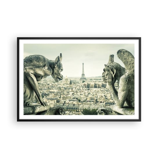 Obraz - Plakat - Paryskie pogaduchy - 91x61cm - Miasto Paryż Katedra Notre-Dame - Foto Plakaty na ścianę w czarnej ramie - Plakat do Salonu Sypialni ARTTOR ARTTOR
