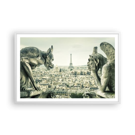 Obraz - Plakat - Paryskie pogaduchy - 91x61cm - Miasto Paryż Katedra Notre-Dame - Foto Plakaty na ścianę w ramie białej - Plakat do Salonu Sypialni ARTTOR ARTTOR