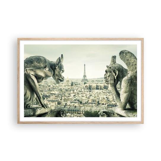 Obraz - Plakat - Paryskie pogaduchy - 91x61cm - Miasto Paryż Katedra Notre-Dame - Foto Plakaty na ścianę w ramie jasny dąb - Plakat do Salonu Sypialni ARTTOR ARTTOR