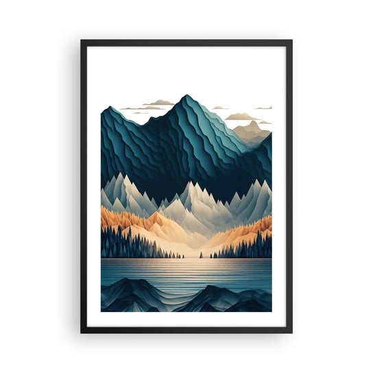 Obraz - Plakat - Pejzaż górski doskonały - 50x70cm - 3D Góry Ostre - Nowoczesny modny obraz Plakat czarna rama ARTTOR ARTTOR
