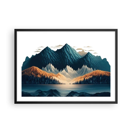 Obraz - Plakat - Pejzaż górski doskonały - 70x50cm - 3D Góry Ostre - Nowoczesny modny obraz Plakat czarna rama ARTTOR ARTTOR