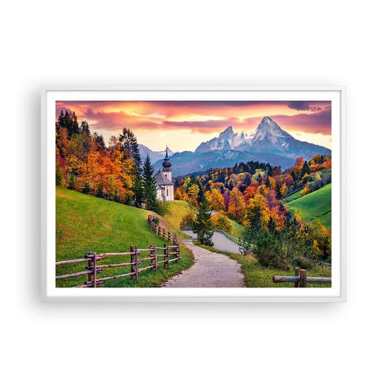 Obraz - Plakat - Pejzaż jak malowanie - 100x70cm - Krajobraz Górski Ścieżka Kościół - Foto Plakaty w ramie koloru białego do Salonu Sypialni ARTTOR ARTTOR