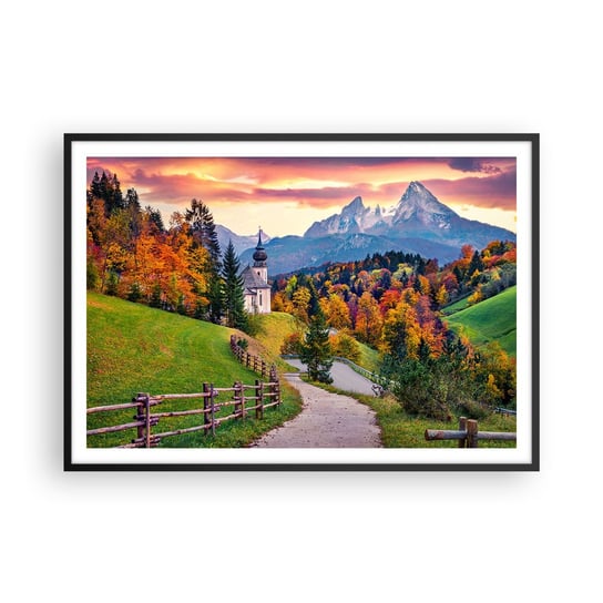 Obraz - Plakat - Pejzaż jak malowanie - 100x70cm - Krajobraz Górski Ścieżka Kościół - Foto Plakaty w ramie koloru czarnego do Salonu Sypialni ARTTOR ARTTOR
