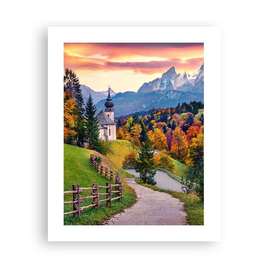 Obraz - Plakat - Pejzaż jak malowanie - 40x50cm - Krajobraz Górski Ścieżka Kościół - Foto Plakaty bez ramy do Salonu Sypialni ARTTOR ARTTOR