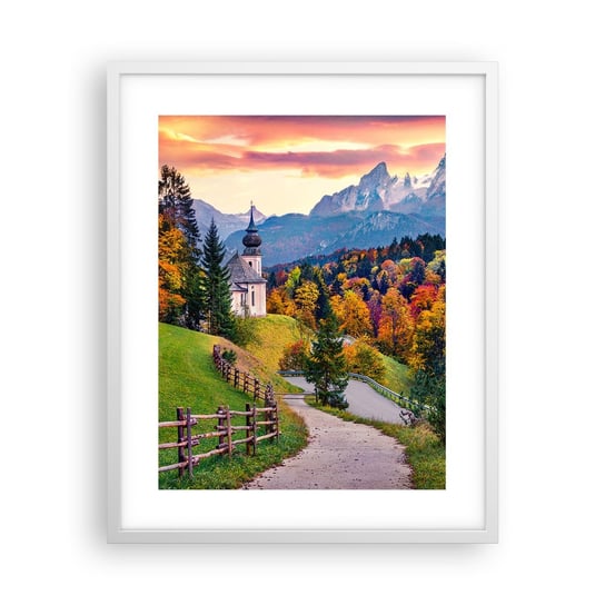 Obraz - Plakat - Pejzaż jak malowanie - 40x50cm - Krajobraz Górski Ścieżka Kościół - Foto Plakaty w ramie koloru białego do Salonu Sypialni ARTTOR ARTTOR