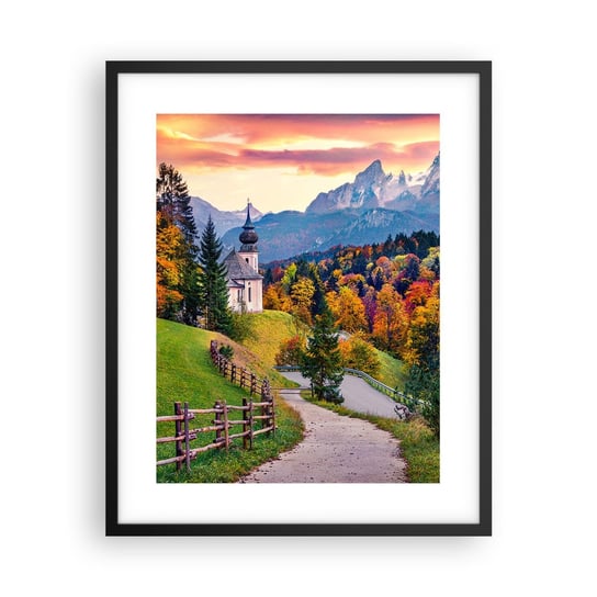 Obraz - Plakat - Pejzaż jak malowanie - 40x50cm - Krajobraz Górski Ścieżka Kościół - Foto Plakaty w ramie koloru czarnego do Salonu Sypialni ARTTOR ARTTOR