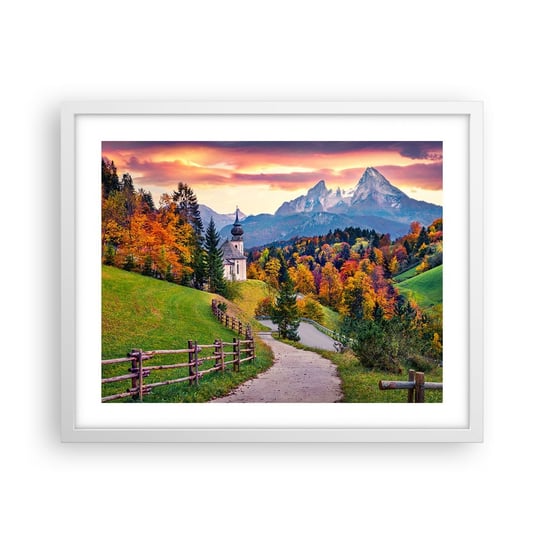Obraz - Plakat - Pejzaż jak malowanie - 50x40cm - Krajobraz Górski Ścieżka Kościół - Foto Plakaty w ramie koloru białego do Salonu Sypialni ARTTOR ARTTOR