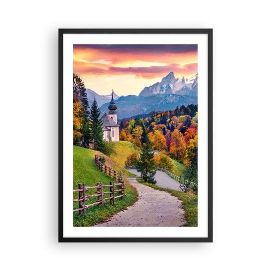 Obraz - Plakat - Pejzaż jak malowanie - 50x70cm - Krajobraz Górski Ścieżka Kościół - Nowoczesny modny obraz Plakat czarna rama ARTTOR ARTTOR