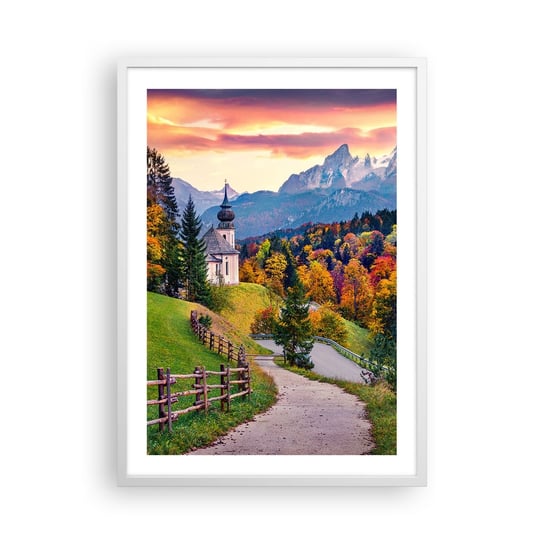 Obraz - Plakat - Pejzaż jak malowanie - 50x70cm - Krajobraz Górski Ścieżka Kościół - Nowoczesny modny obraz Plakat rama biała ARTTOR ARTTOR