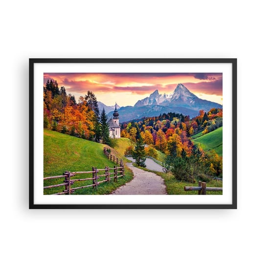 Obraz - Plakat - Pejzaż jak malowanie - 70x50cm - Krajobraz Górski Ścieżka Kościół - Nowoczesny modny obraz Plakat czarna rama ARTTOR ARTTOR
