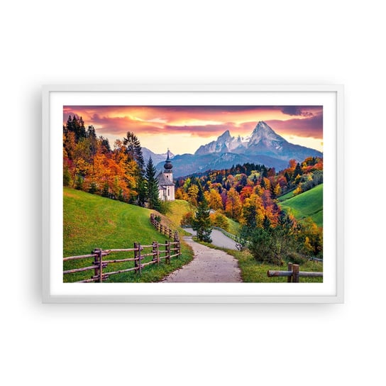 Obraz - Plakat - Pejzaż jak malowanie - 70x50cm - Krajobraz Górski Ścieżka Kościół - Nowoczesny modny obraz Plakat rama biała ARTTOR ARTTOR