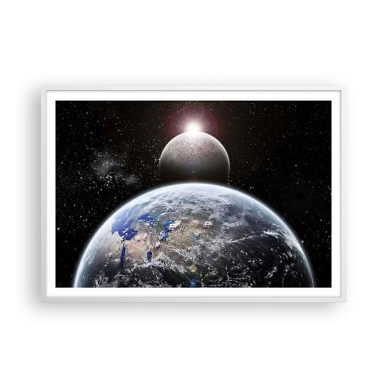 Obraz - Plakat - Pejzaż kosmiczny - wschód słońca - 100x70cm - Kosmos Abstrakcja 3D - Foto Plakaty w ramie koloru białego do Salonu Sypialni ARTTOR ARTTOR