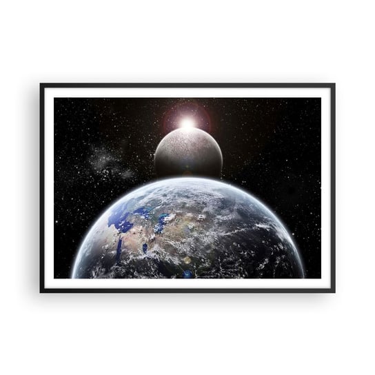 Obraz - Plakat - Pejzaż kosmiczny - wschód słońca - 100x70cm - Kosmos Abstrakcja 3D - Foto Plakaty w ramie koloru czarnego do Salonu Sypialni ARTTOR ARTTOR