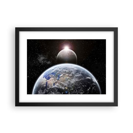 Obraz - Plakat - Pejzaż kosmiczny - wschód słońca - 40x30cm - Kosmos Abstrakcja 3D - Foto Plakaty na ścianę w czarnej ramie - Plakat do Salonu Sypialni ARTTOR ARTTOR