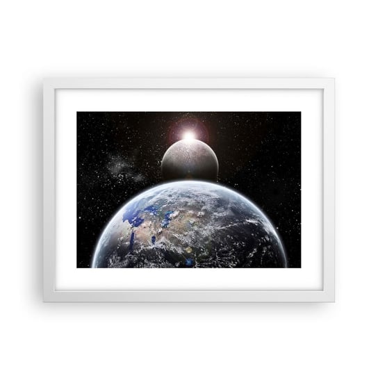 Obraz - Plakat - Pejzaż kosmiczny - wschód słońca - 40x30cm - Kosmos Abstrakcja 3D - Foto Plakaty na ścianę w ramie białej - Plakat do Salonu Sypialni ARTTOR ARTTOR