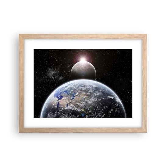 Obraz - Plakat - Pejzaż kosmiczny - wschód słońca - 40x30cm - Kosmos Abstrakcja 3D - Foto Plakaty na ścianę w ramie jasny dąb - Plakat do Salonu Sypialni ARTTOR ARTTOR