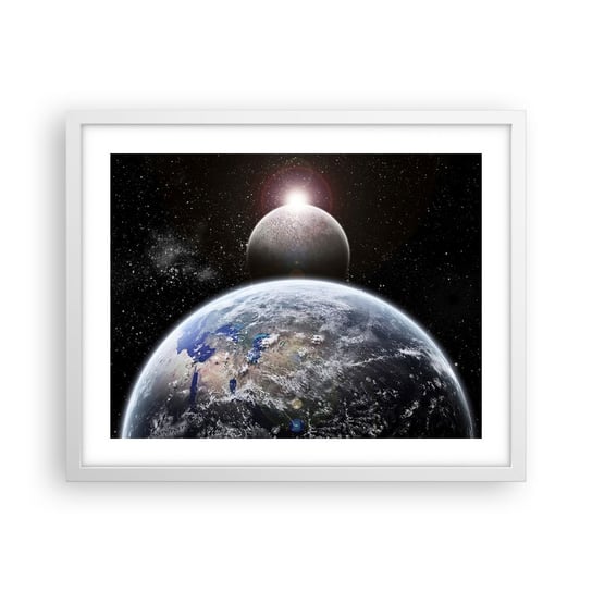 Obraz - Plakat - Pejzaż kosmiczny - wschód słońca - 50x40cm - Kosmos Abstrakcja 3D - Foto Plakaty w ramie koloru białego do Salonu Sypialni ARTTOR ARTTOR