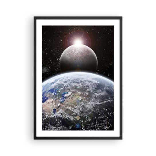 Obraz - Plakat - Pejzaż kosmiczny - wschód słońca - 50x70cm - Kosmos Abstrakcja 3D - Nowoczesny modny obraz Plakat czarna rama ARTTOR ARTTOR