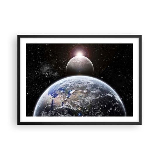 Obraz - Plakat - Pejzaż kosmiczny - wschód słońca - 70x50cm - Kosmos Abstrakcja 3D - Nowoczesny modny obraz Plakat czarna rama ARTTOR ARTTOR