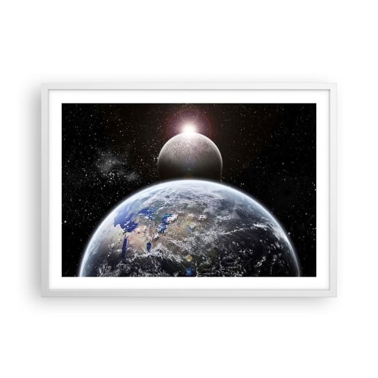 Obraz - Plakat - Pejzaż kosmiczny - wschód słońca - 70x50cm - Kosmos Abstrakcja 3D - Nowoczesny modny obraz Plakat rama biała ARTTOR ARTTOR