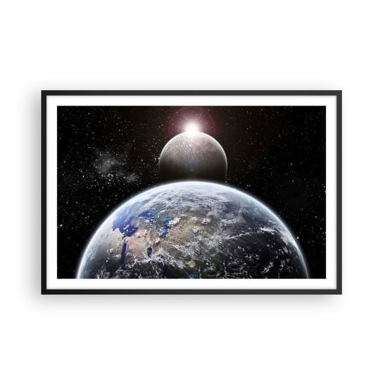 Obraz - Plakat - Pejzaż kosmiczny - wschód słońca - 91x61cm - Kosmos Abstrakcja 3D - Foto Plakaty na ścianę w czarnej ramie - Plakat do Salonu Sypialni ARTTOR ARTTOR