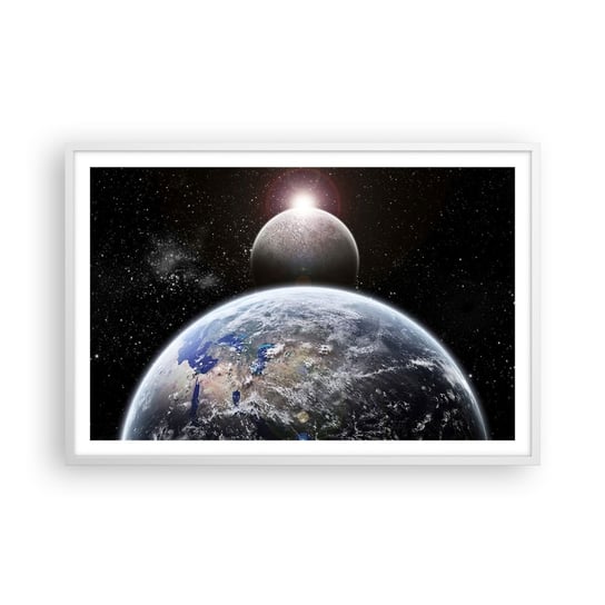 Obraz - Plakat - Pejzaż kosmiczny - wschód słońca - 91x61cm - Kosmos Abstrakcja 3D - Foto Plakaty na ścianę w ramie białej - Plakat do Salonu Sypialni ARTTOR ARTTOR