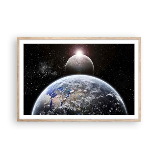 Obraz - Plakat - Pejzaż kosmiczny - wschód słońca - 91x61cm - Kosmos Abstrakcja 3D - Foto Plakaty na ścianę w ramie jasny dąb - Plakat do Salonu Sypialni ARTTOR ARTTOR