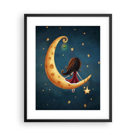 Obraz - Plakat - Pewnego razu… - 40x50cm - Dla Dzieci Dziewczynka Księżyc - Foto Plakaty w ramie koloru czarnego do Salonu Sypialni ARTTOR ARTTOR