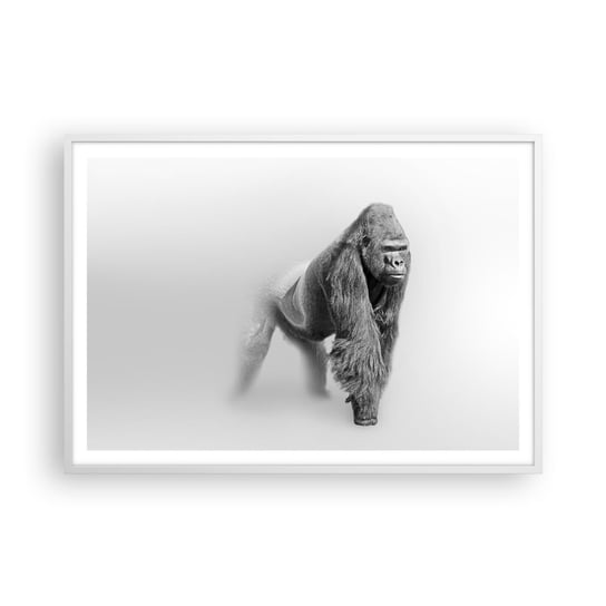 Obraz - Plakat - Pewny swej siły - 100x70cm - Zwierzęta Goryl Małpa - Foto Plakaty w ramie koloru białego do Salonu Sypialni ARTTOR ARTTOR