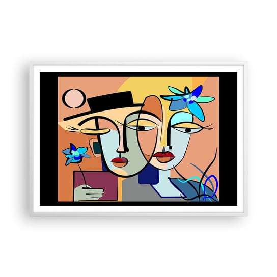 Obraz - Plakat - Picassowskie randez vous - 100x70cm - Twarze Nowoczesny Kubizm - Foto Plakaty w ramie koloru białego do Salonu Sypialni ARTTOR ARTTOR