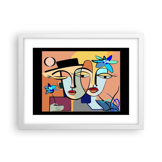Obraz - Plakat - Picassowskie randez vous - 40x30cm - Twarze Nowoczesny Kubizm - Foto Plakaty na ścianę w ramie białej - Plakat do Salonu Sypialni ARTTOR ARTTOR