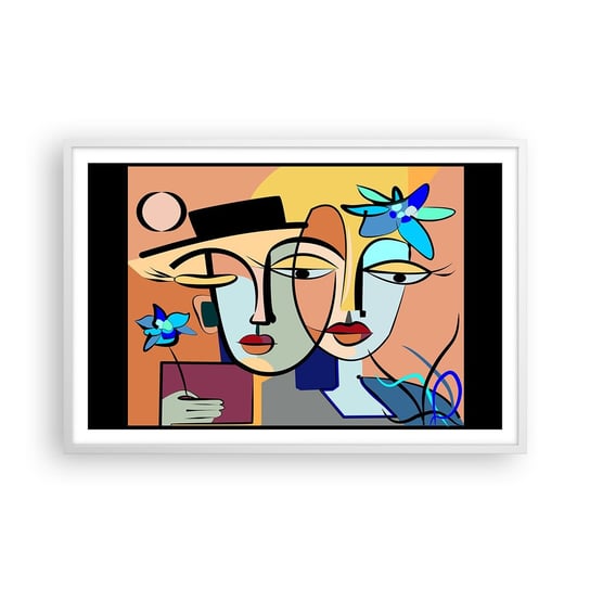 Obraz - Plakat - Picassowskie randez vous - 91x61cm - Twarze Nowoczesny Kubizm - Foto Plakaty na ścianę w ramie białej - Plakat do Salonu Sypialni ARTTOR ARTTOR