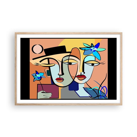 Obraz - Plakat - Picassowskie randez vous - 91x61cm - Twarze Nowoczesny Kubizm - Foto Plakaty na ścianę w ramie jasny dąb - Plakat do Salonu Sypialni ARTTOR ARTTOR