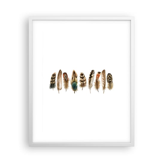 Obraz - Plakat - Pierzasta wariacja - 40x50cm - Ptasie Pióro Sztuka Boho - Foto Plakaty w ramie koloru białego do Salonu Sypialni ARTTOR ARTTOR