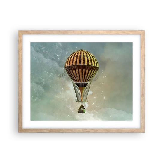 Obraz - Plakat - Pionierskie loty - 50x40cm - Balon Latać Chmury - Foto Plakaty w ramie koloru jasny dąb do Salonu Sypialni ARTTOR ARTTOR