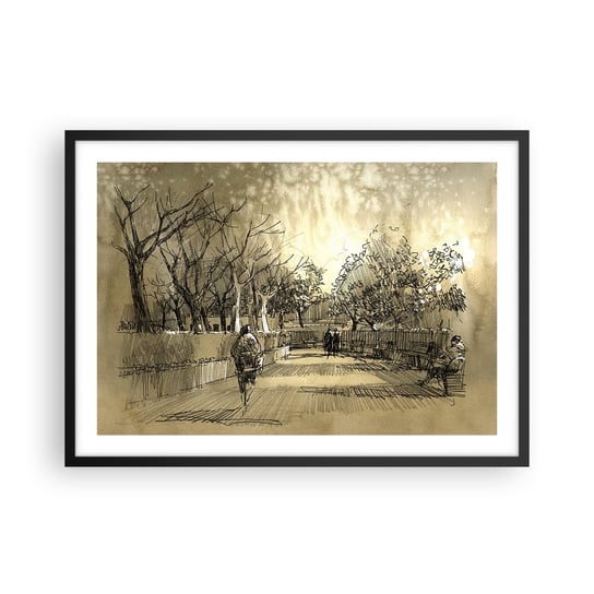 Obraz - Plakat - Piórkiem zatrzymana chwila - 70x50cm - Alejka Parkowa Park Sepia - Nowoczesny modny obraz Plakat czarna rama ARTTOR ARTTOR