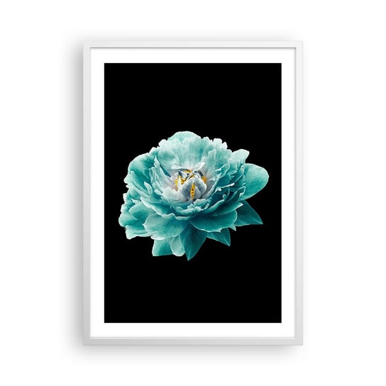 Obraz - Plakat - Płatki błękitne i złote - 50x70cm - Kwiat Kwitnący Piwonia - Nowoczesny modny obraz Plakat rama biała ARTTOR ARTTOR