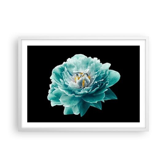 Obraz - Plakat - Płatki błękitne i złote - 70x50cm - Kwiat Kwitnący Piwonia - Nowoczesny modny obraz Plakat rama biała ARTTOR ARTTOR