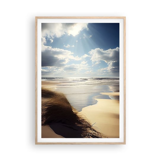 Obraz - Plakat - Plaża, dzika plaża - 70x100cm - Plaża Morze Wydmy - Foto Plakaty w ramie koloru jasny dąb do Salonu Sypialni ARTTOR ARTTOR