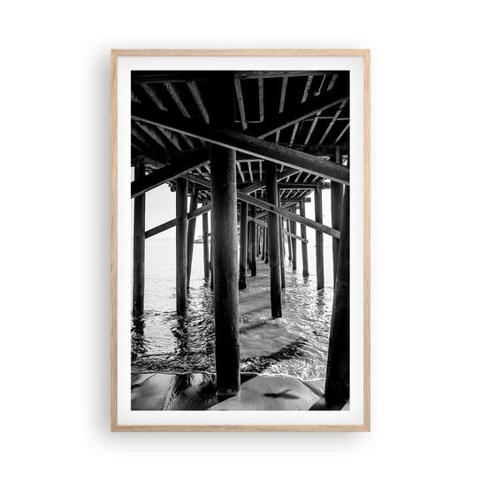 Obraz - Plakat - Plażowa kryjówka - 61x91cm - Pomost Ocean Kalifornia - Foto Plakaty na ścianę w ramie jasny dąb - Plakat do Salonu Sypialni ARTTOR ARTTOR